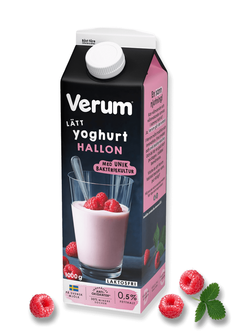 Lätt hallonyoghurt från Verum.